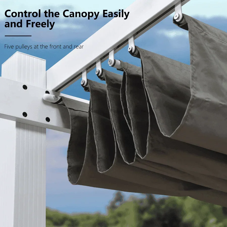 PURPLE LEAF Outdoor Retractable Pergola with Sun Shade Canopy Cover White Patio Metal Shelter for Garden Pavilion Grill Gazebo Grape Trellis Pergola - Image 17