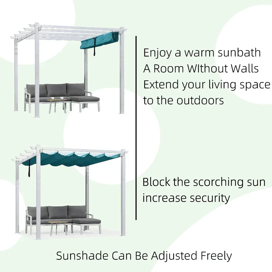 PURPLE LEAF Outdoor Retractable Pergola with Sun Shade Canopy Cover White Patio Metal Shelter for Garden Pavilion Grill Gazebo Grape Trellis Pergola - Image 20