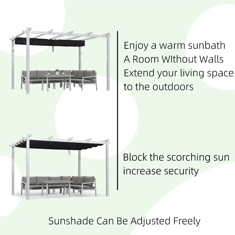 PURPLE LEAF Outdoor Retractable Pergola with Sun Shade Canopy Cover White Patio Metal Shelter for Garden Pavilion Grill Gazebo Grape Trellis Pergola - Image 26