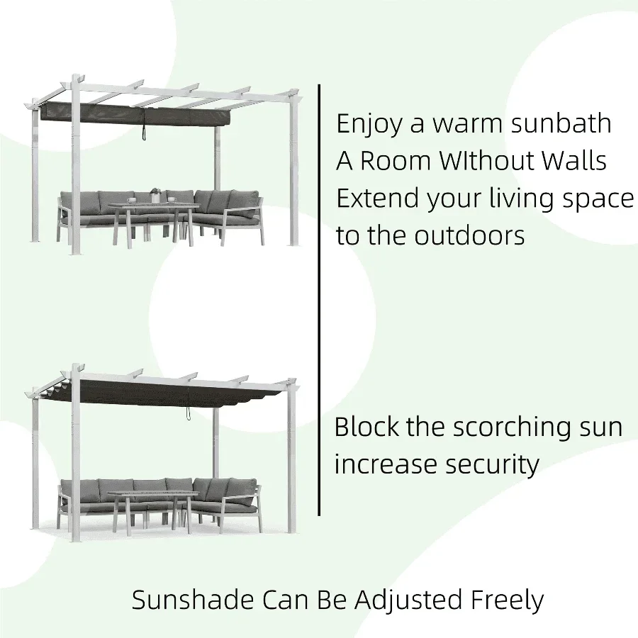 PURPLE LEAF Outdoor Retractable Pergola with Sun Shade Canopy Cover White Patio Metal Shelter for Garden Pavilion Grill Gazebo Grape Trellis Pergola - Image 31