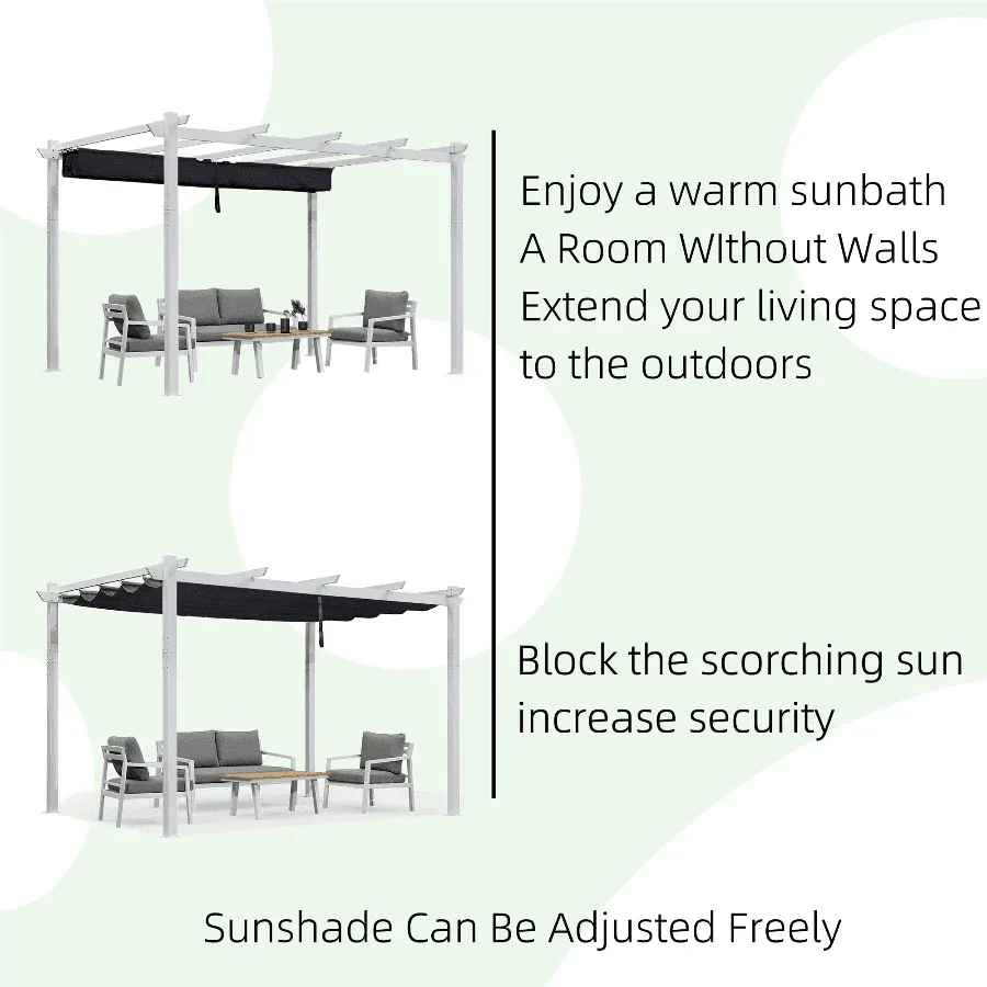 PURPLE LEAF Outdoor Retractable Pergola with Sun Shade Canopy Cover White Patio Metal Shelter for Garden Pavilion Grill Gazebo Grape Trellis Pergola - Image 40