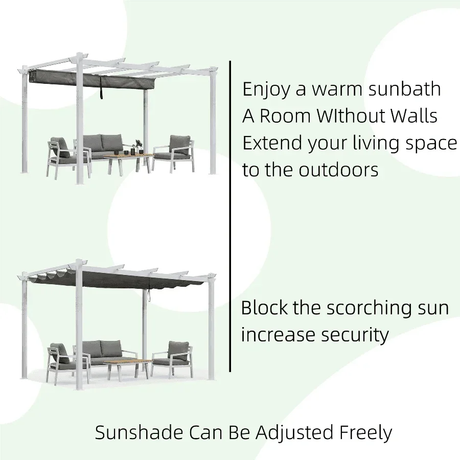 PURPLE LEAF Outdoor Retractable Pergola with Sun Shade Canopy Cover White Patio Metal Shelter for Garden Pavilion Grill Gazebo Grape Trellis Pergola - Image 42