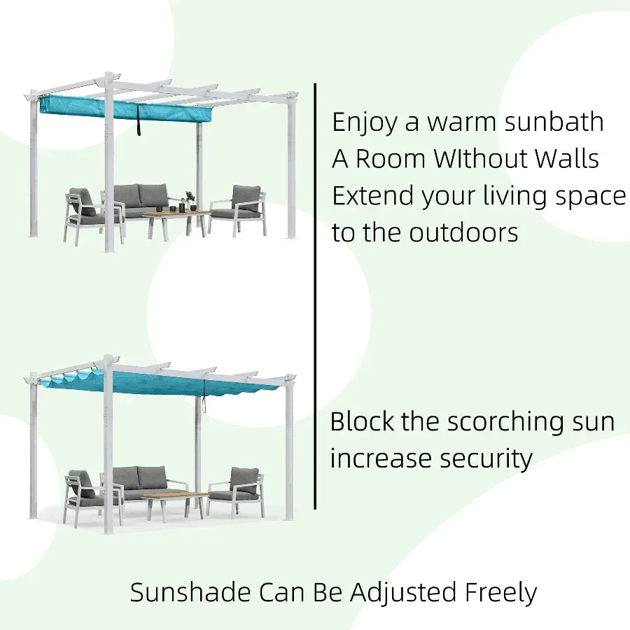 PURPLE LEAF Outdoor Retractable Pergola with Sun Shade Canopy Cover White Patio Metal Shelter for Garden Pavilion Grill Gazebo Grape Trellis Pergola - Image 46