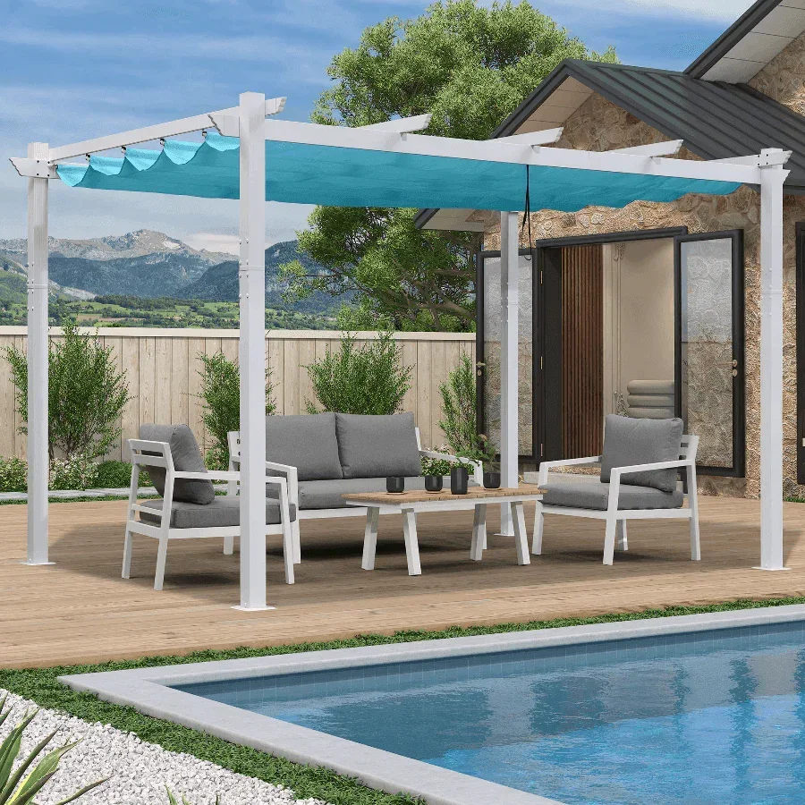 PURPLE LEAF Outdoor Retractable Pergola with Sun Shade Canopy Cover White Patio Metal Shelter for Garden Pavilion Grill Gazebo Grape Trellis Pergola - Image 48