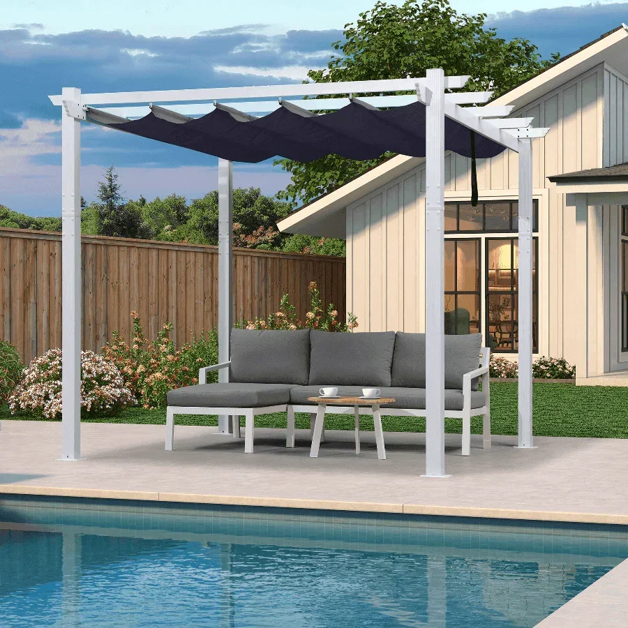 PURPLE LEAF Outdoor Retractable Pergola with Sun Shade Canopy Cover White Patio Metal Shelter for Garden Pavilion Grill Gazebo Grape Trellis Pergola - Image 52