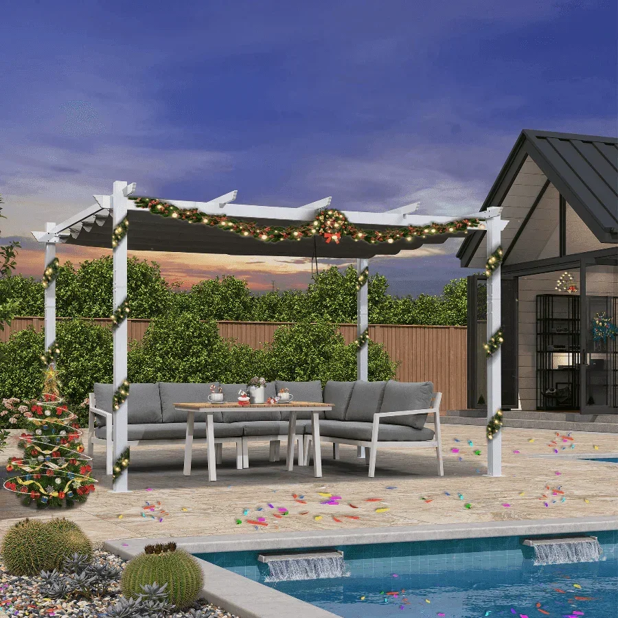 PURPLE LEAF Outdoor Retractable Pergola with Sun Shade Canopy Cover White Patio Metal Shelter for Garden Pavilion Grill Gazebo Grape Trellis Pergola - Image 58