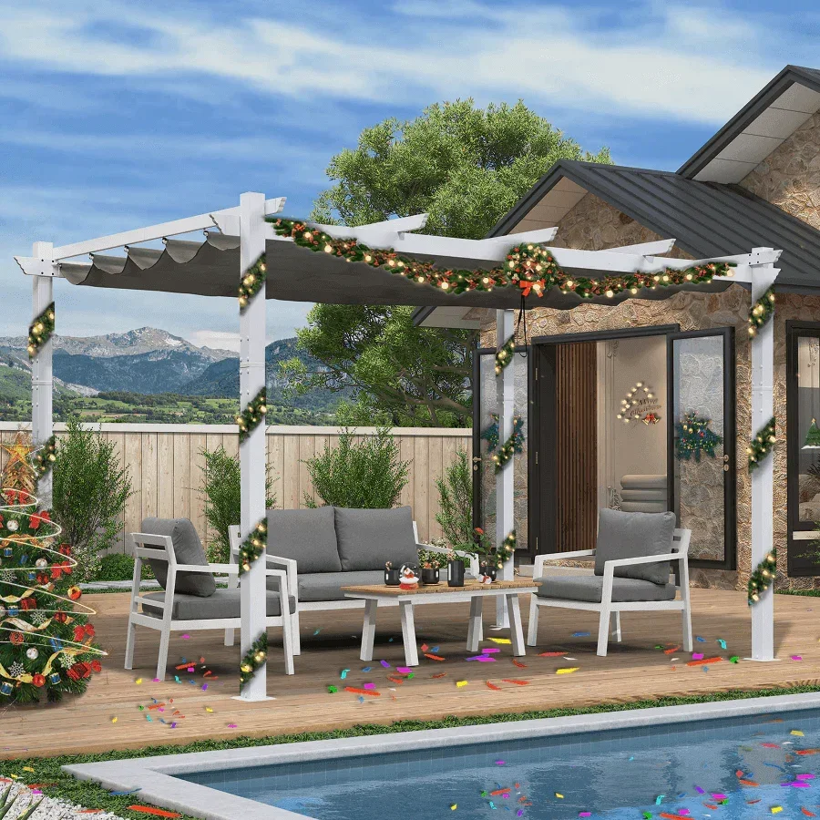 PURPLE LEAF Outdoor Retractable Pergola with Sun Shade Canopy Cover White Patio Metal Shelter for Garden Pavilion Grill Gazebo Grape Trellis Pergola - Image 59