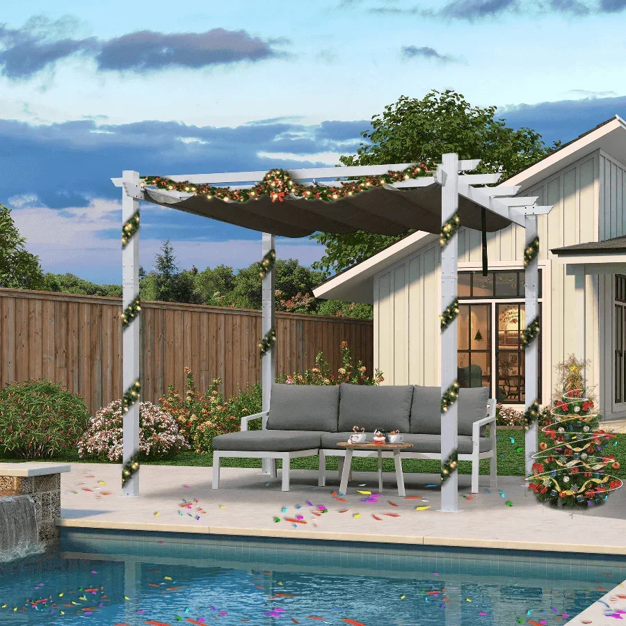 PURPLE LEAF Outdoor Retractable Pergola with Sun Shade Canopy Cover White Patio Metal Shelter for Garden Pavilion Grill Gazebo Grape Trellis Pergola - Image 60