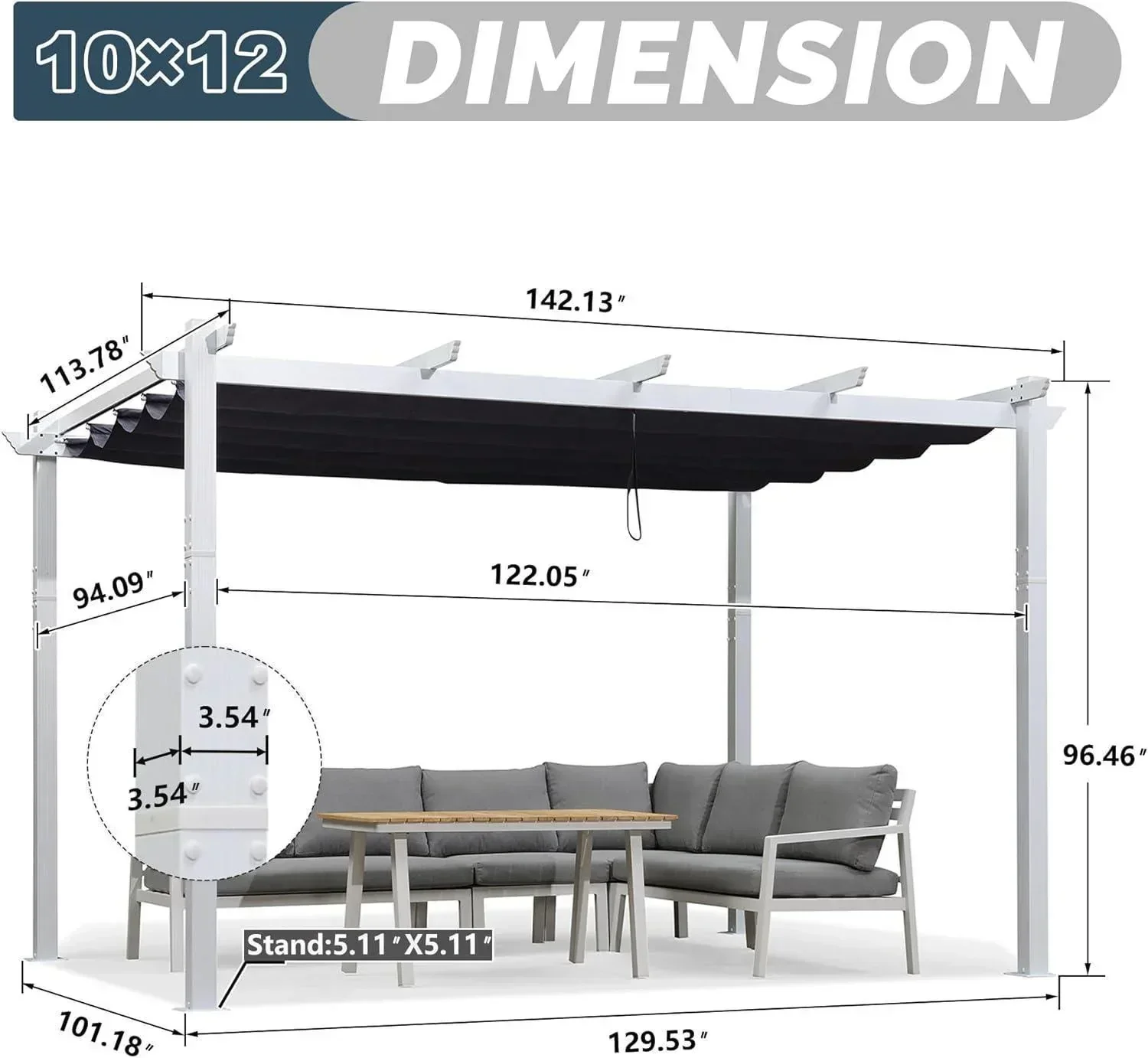 PURPLE LEAF Outdoor Retractable Pergola with Sun Shade Canopy Cover White Patio Metal Shelter for Garden Pavilion Grill Gazebo Grape Trellis Pergola - Image 65