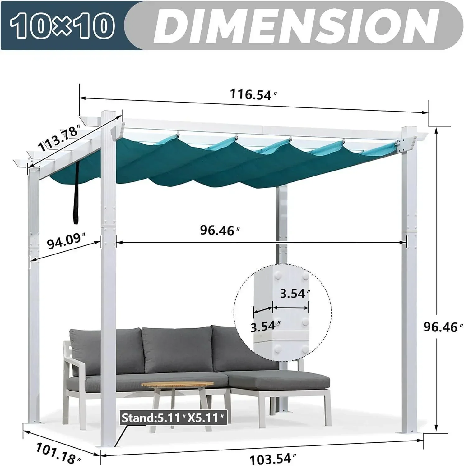 PURPLE LEAF Outdoor Retractable Pergola with Sun Shade Canopy Cover White Patio Metal Shelter for Garden Pavilion Grill Gazebo Grape Trellis Pergola - Image 67