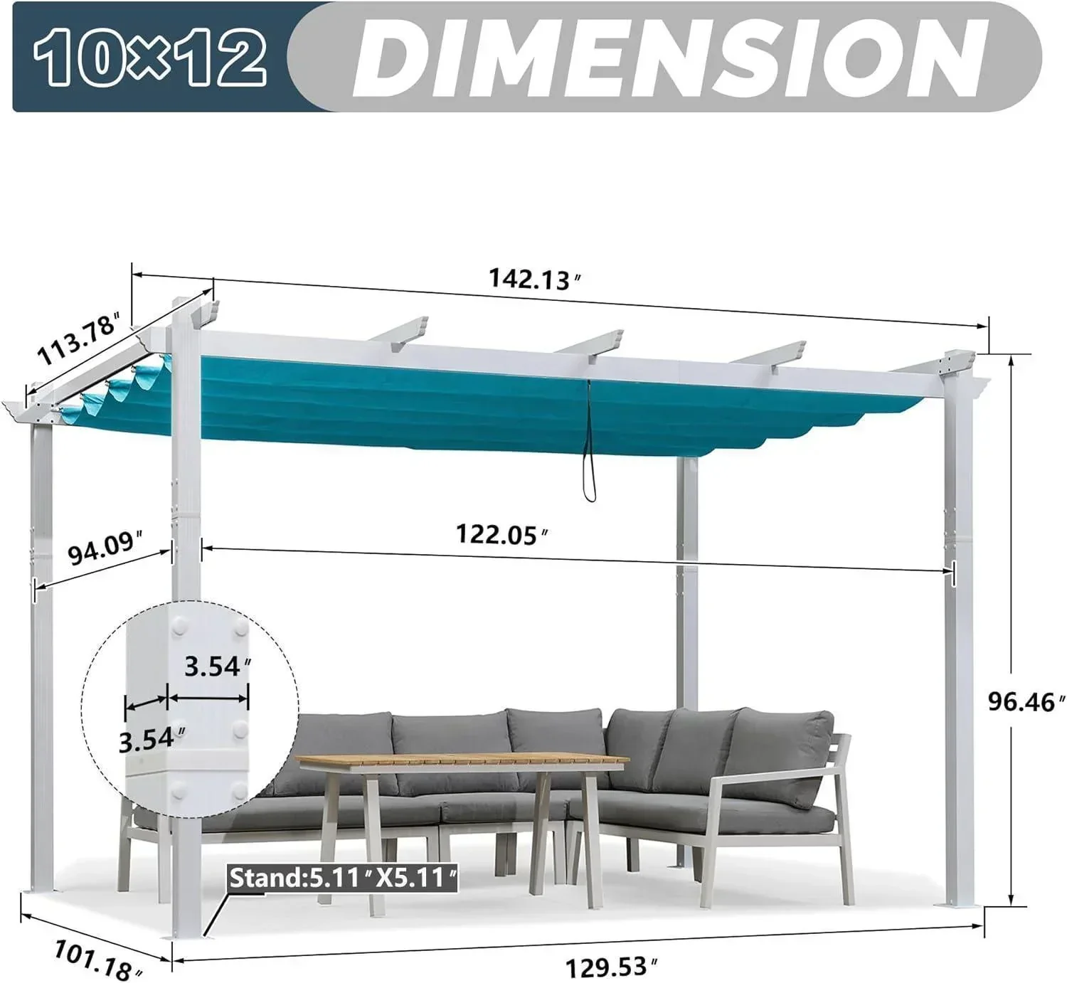 PURPLE LEAF Outdoor Retractable Pergola with Sun Shade Canopy Cover White Patio Metal Shelter for Garden Pavilion Grill Gazebo Grape Trellis Pergola - Image 86