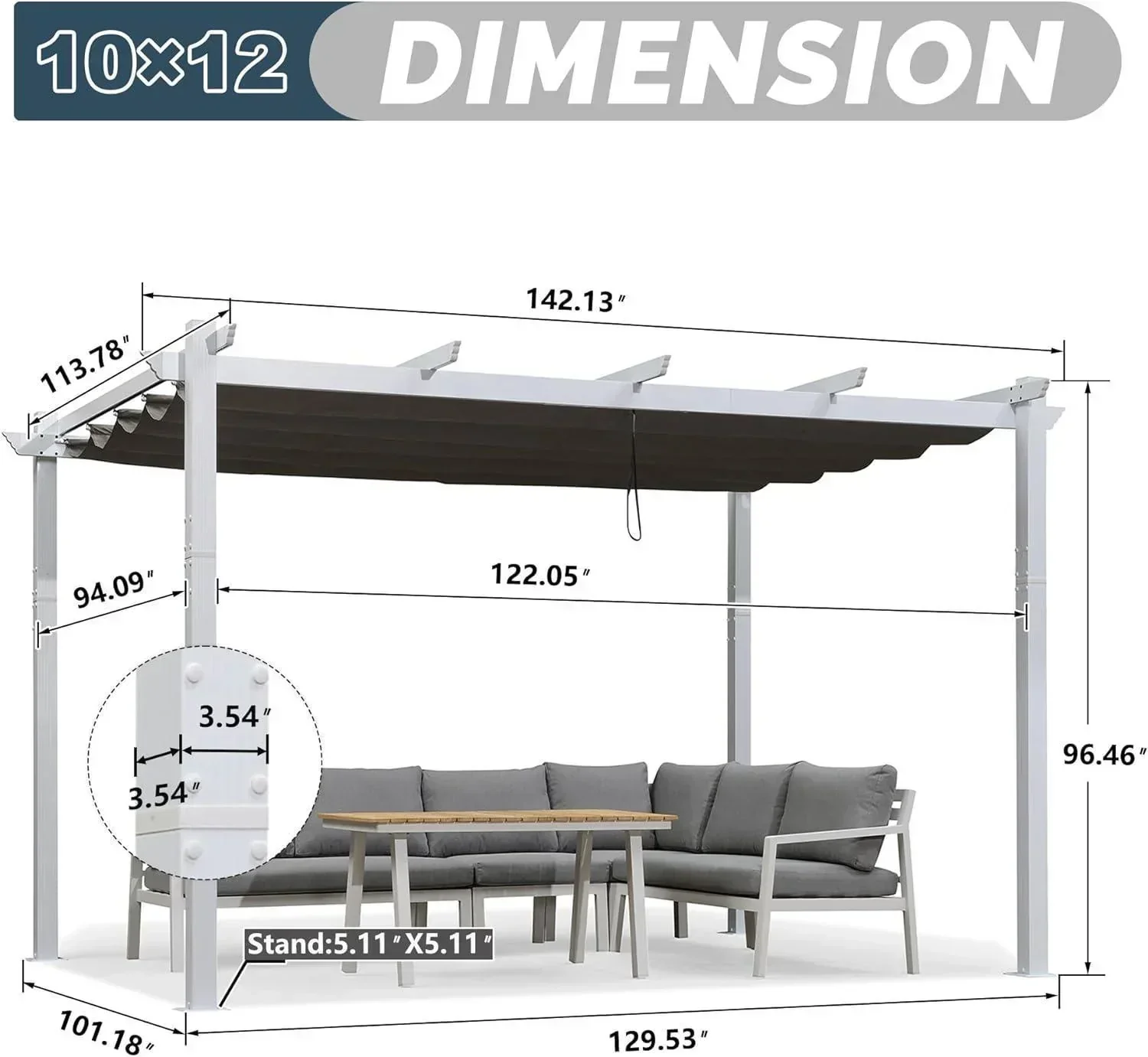 PURPLE LEAF Outdoor Retractable Pergola with Sun Shade Canopy Cover White Patio Metal Shelter for Garden Pavilion Grill Gazebo Grape Trellis Pergola - Image 89