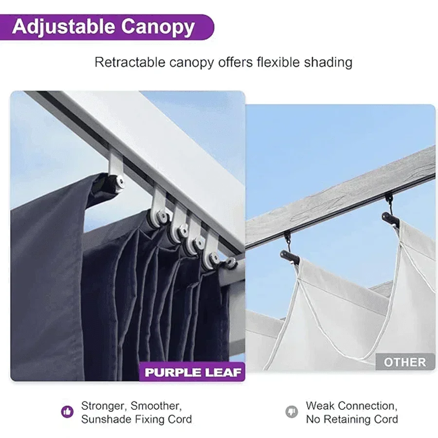 PURPLE LEAF Outdoor Retractable Pergola with Sun Shade Canopy Cover White Patio Metal Shelter for Garden Pavilion Grill Gazebo Grape Trellis Pergola - Image 96