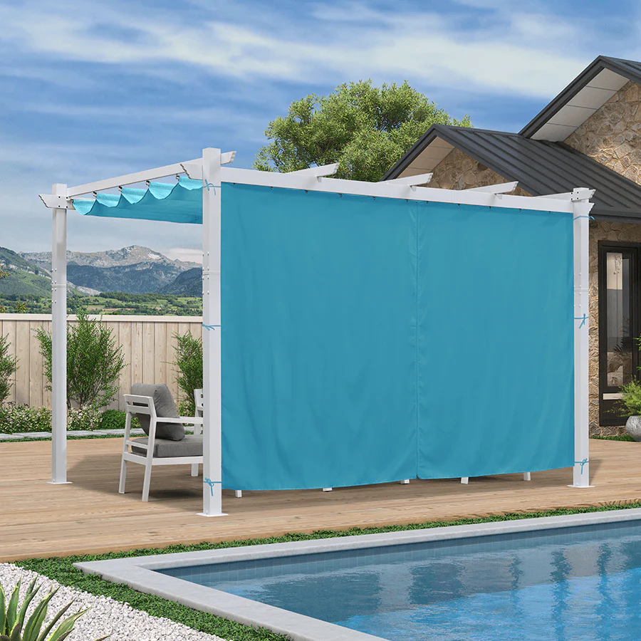 PURPLE LEAF Outdoor Retractable Pergola with Sun Shade Canopy Cover White Patio Metal Shelter for Garden With Curtains - Image 3