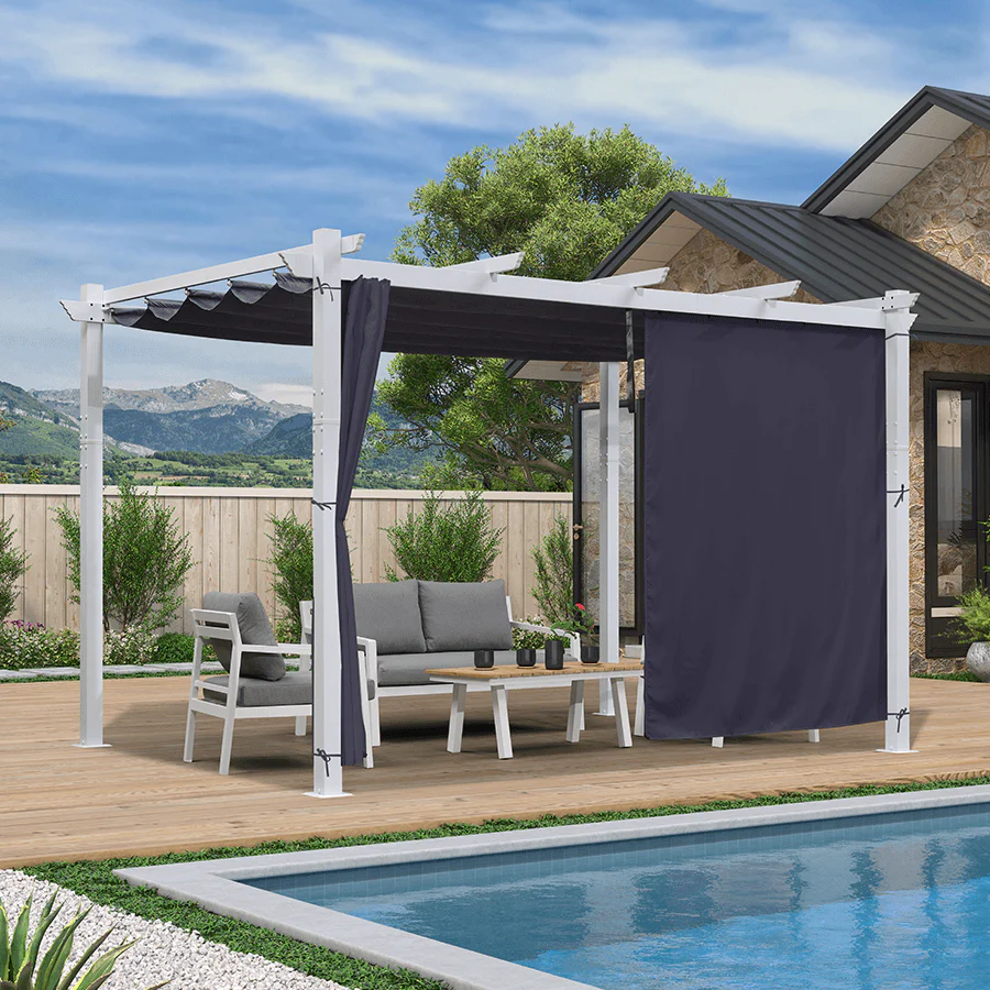 PURPLE LEAF Outdoor Retractable Pergola with Sun Shade Canopy Cover White Patio Metal Shelter for Garden With Curtains - Image 88