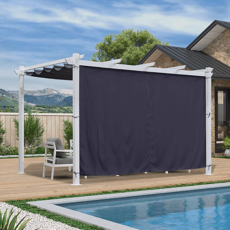 PURPLE LEAF Outdoor Retractable Pergola with Sun Shade Canopy Cover White Patio Metal Shelter for Garden With Curtains - Image 89