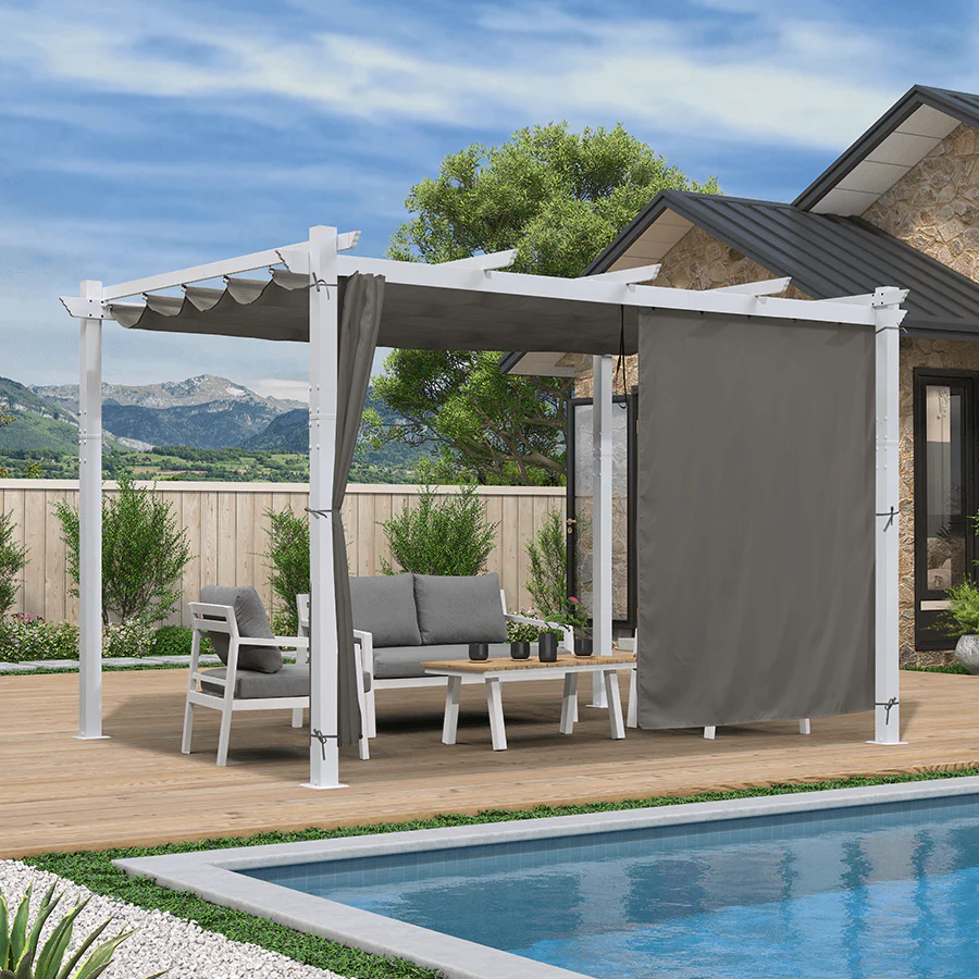 PURPLE LEAF Outdoor Retractable Pergola with Sun Shade Canopy Cover White Patio Metal Shelter for Garden With Curtains - Image 90