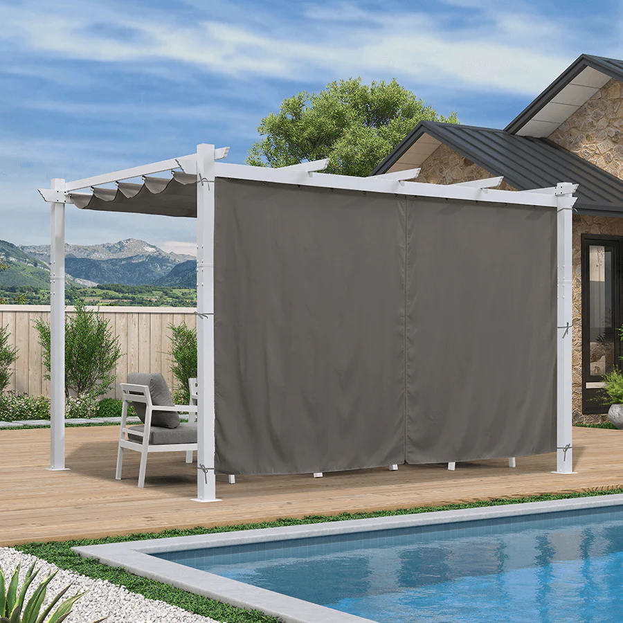 PURPLE LEAF Outdoor Retractable Pergola with Sun Shade Canopy Cover White Patio Metal Shelter for Garden With Curtains - Image 91