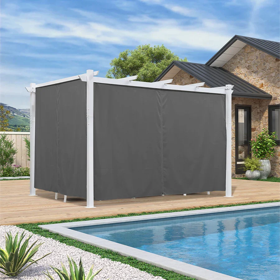 PURPLE LEAF Outdoor Retractable Pergola with Sun Shade Canopy Cover White Patio Metal Shelter for Garden With Curtains - Image 96