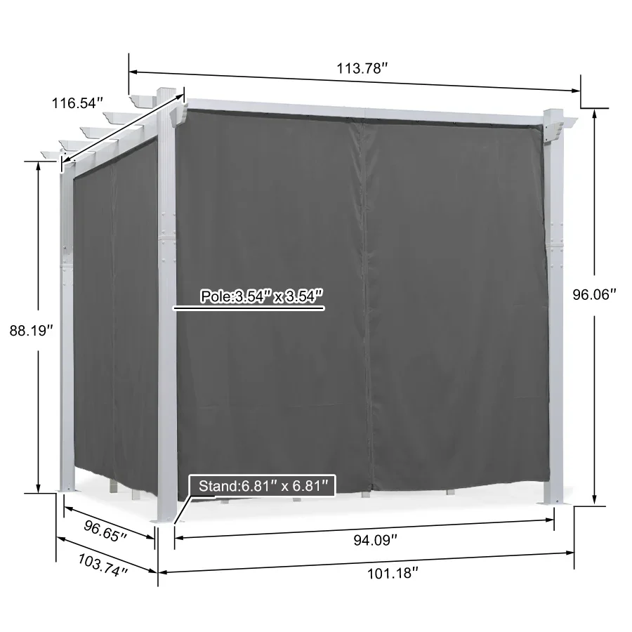 PURPLE LEAF Outdoor Retractable Pergola with Sun Shade Canopy Cover White Patio Metal Shelter for Garden With Curtains - Image 98