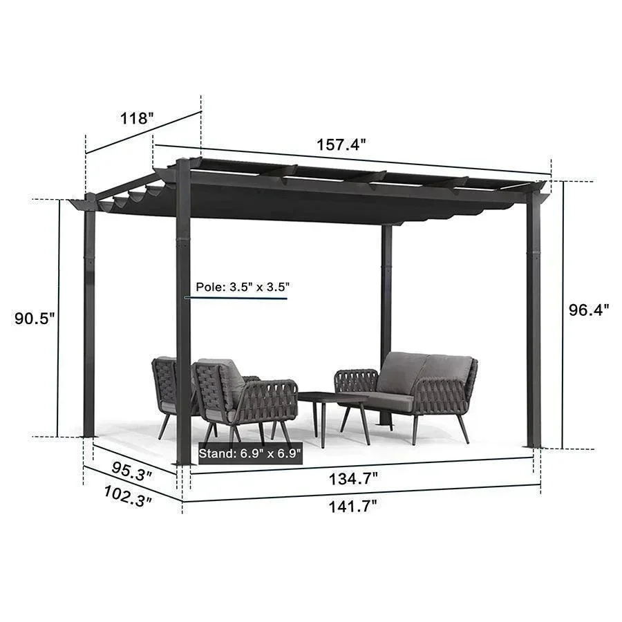 PURPLE LEAF Outdoor Retractable Pergola with Sun Shade Canopy Patio Aluminum Pergola for Garden - Image 134
