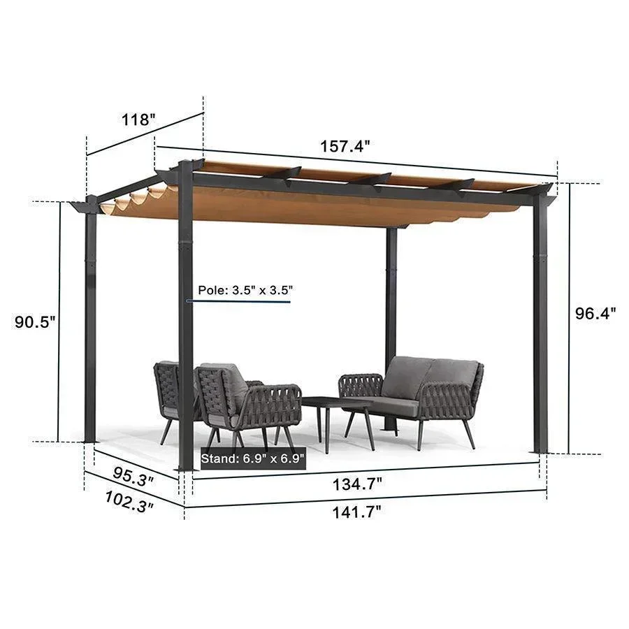 PURPLE LEAF Outdoor Retractable Pergola with Sun Shade Canopy Patio Aluminum Pergola for Garden - Image 135