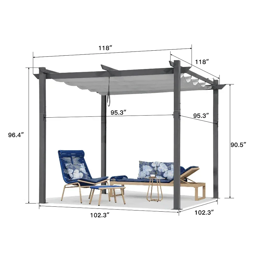 PURPLE LEAF Outdoor Retractable Pergola with Sun Shade Canopy Patio Aluminum Pergola for Garden - Image 136