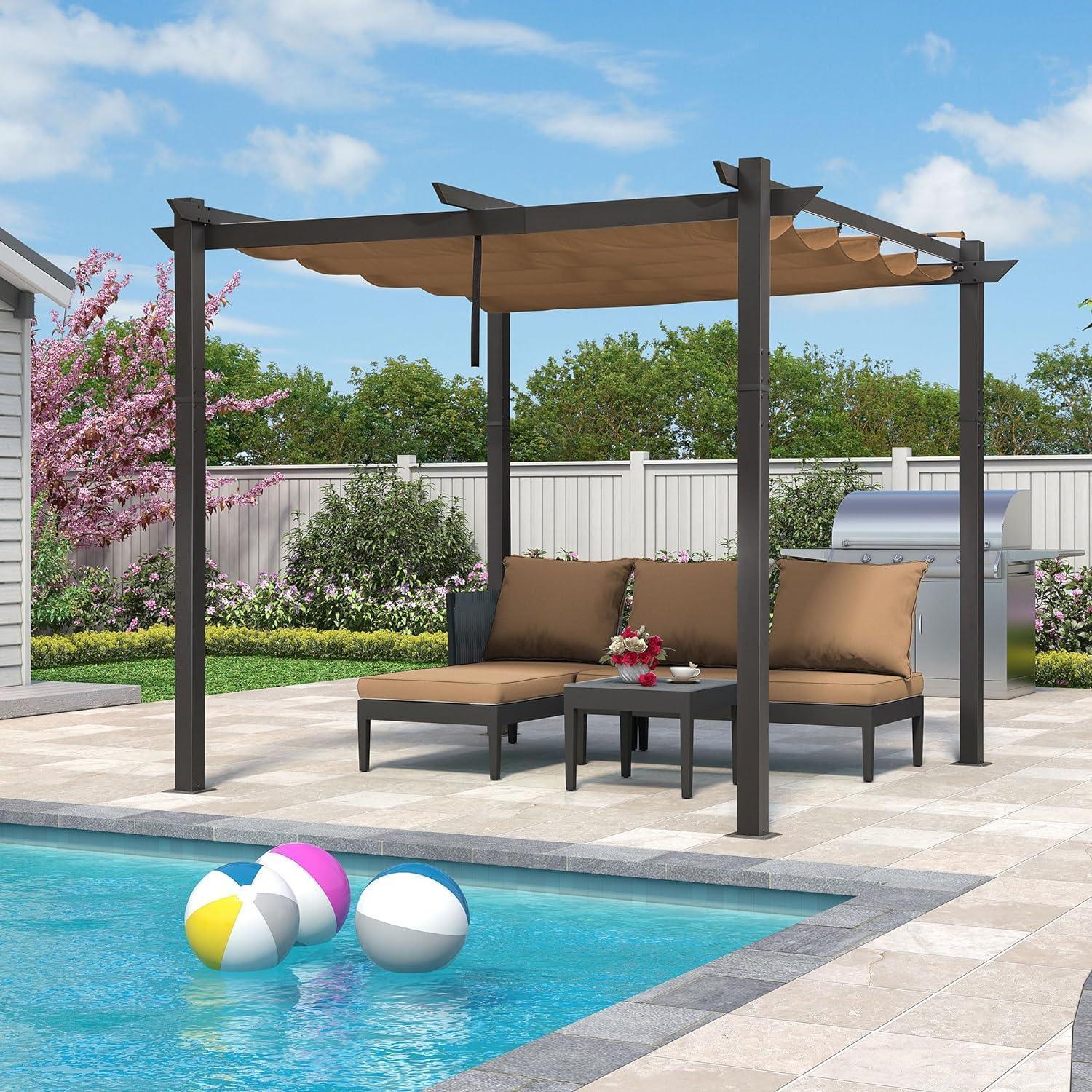 PURPLE LEAF Outdoor Retractable Pergola with Sun Shade Canopy Patio Aluminum Pergola for Garden - Image 110