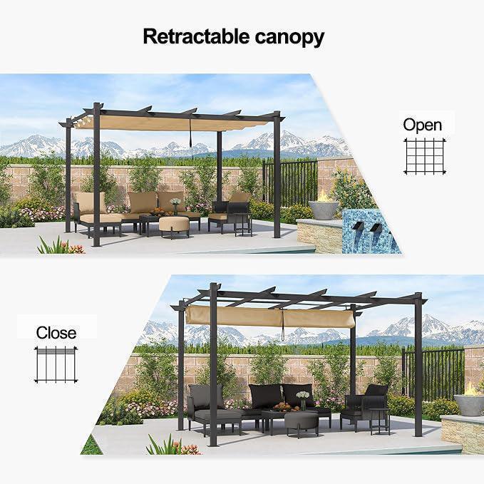 PURPLE LEAF Outdoor Retractable Pergola with Sun Shade Canopy Patio Aluminum Pergola for Garden - Image 123