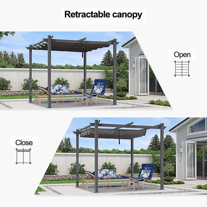 PURPLE LEAF Outdoor Retractable Pergola with Sun Shade Canopy Patio Aluminum Pergola for Garden - Image 124