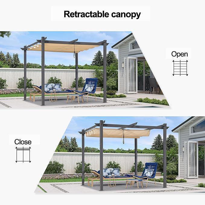 PURPLE LEAF Outdoor Retractable Pergola with Sun Shade Canopy Patio Aluminum Pergola for Garden - Image 125