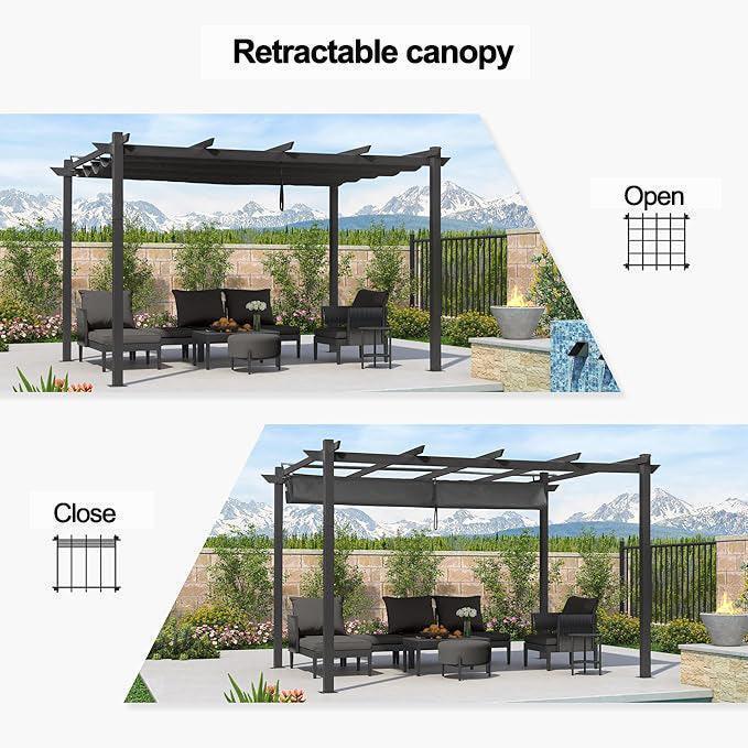 PURPLE LEAF Outdoor Retractable Pergola with Sun Shade Canopy Patio Aluminum Pergola for Garden - Image 126