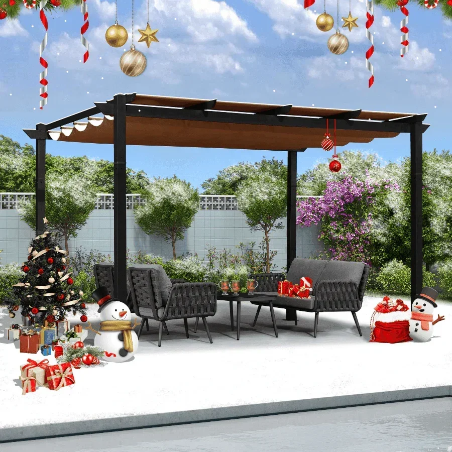 PURPLE LEAF Outdoor Retractable Pergola with Sun Shade Canopy Patio Aluminum Pergola for Garden - Image 11