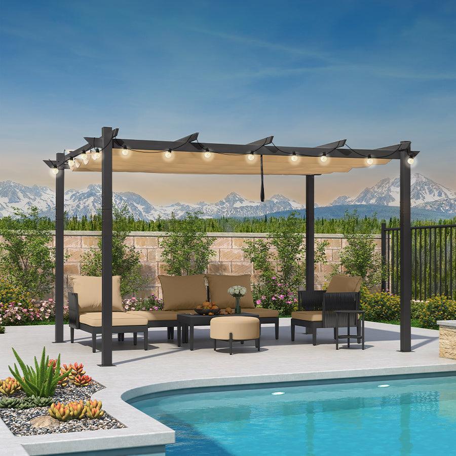 PURPLE LEAF Outdoor Retractable Pergola with Sun Shade Canopy Patio Aluminum Pergola With Curtains - Image 131