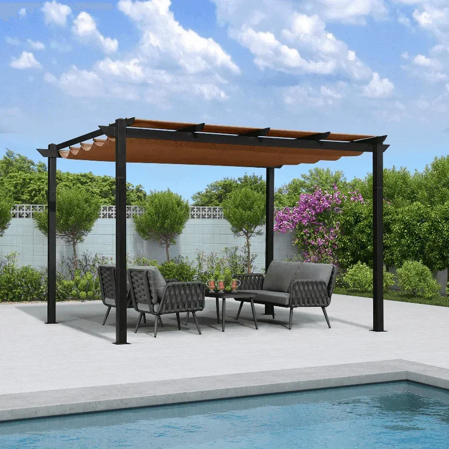 PURPLE LEAF Outdoor Retractable Pergola with Sun Shade Canopy Patio Aluminum Pergola for Garden - Image 42