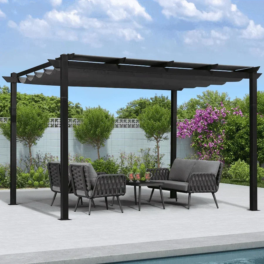 PURPLE LEAF Outdoor Retractable Pergola with Sun Shade Canopy Patio Aluminum Pergola for Garden - Image 48