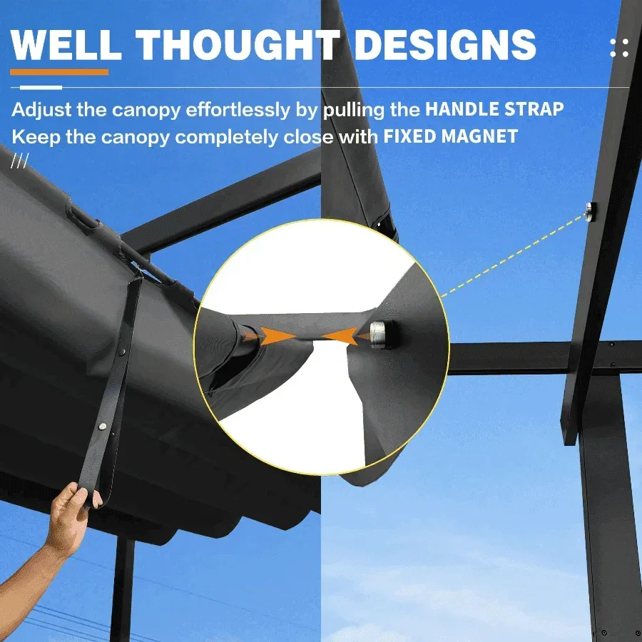 PURPLE LEAF Outdoor Retractable Pergola with Sun Shade Canopy Patio Aluminum Pergola for Garden - Image 55