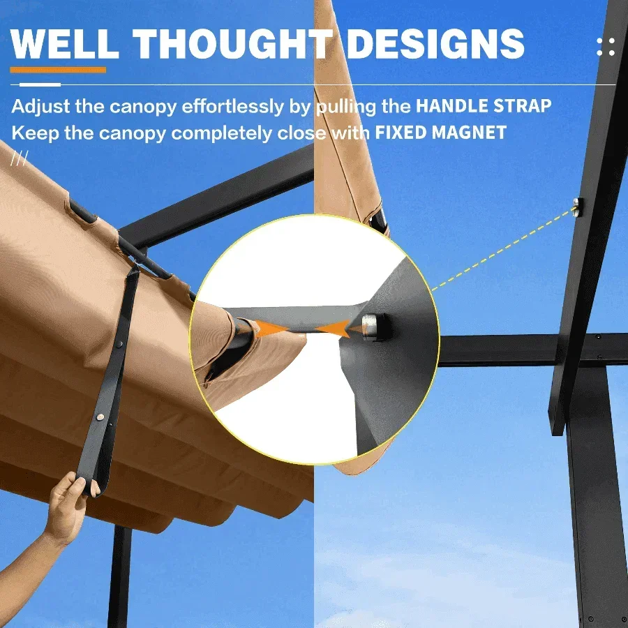 PURPLE LEAF Outdoor Retractable Pergola with Sun Shade Canopy Patio Aluminum Pergola for Garden - Image 56