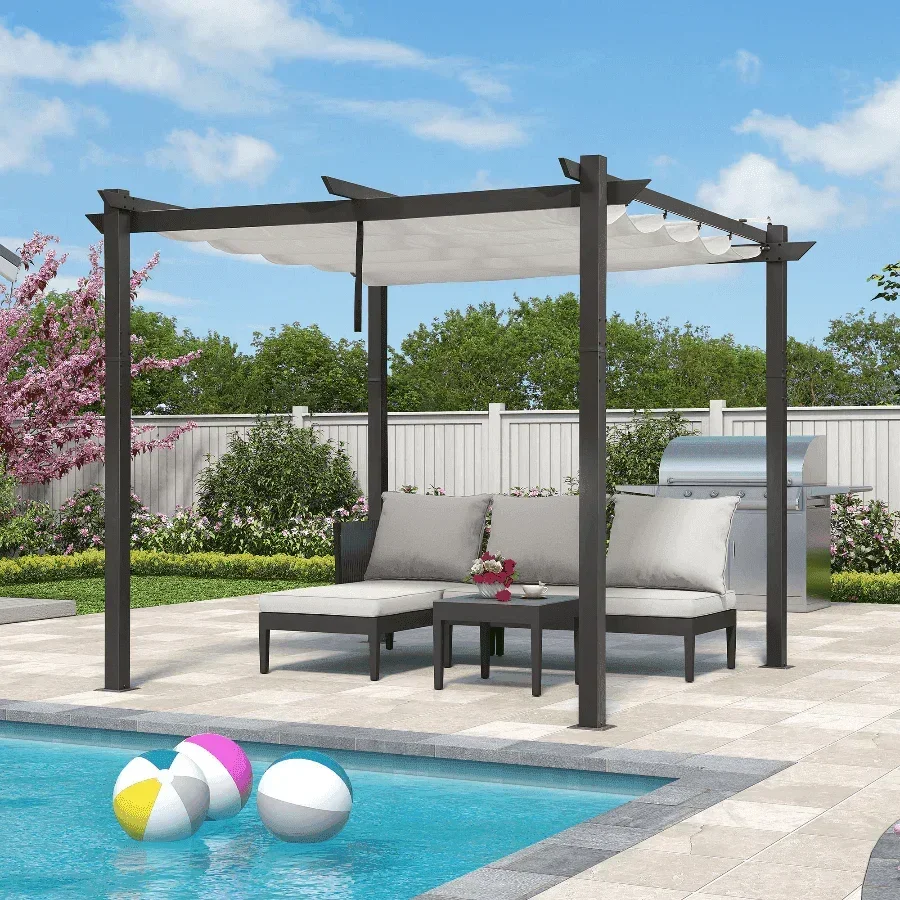 PURPLE LEAF Outdoor Retractable Pergola with Sun Shade Canopy Patio Aluminum Pergola for Garden - Image 62