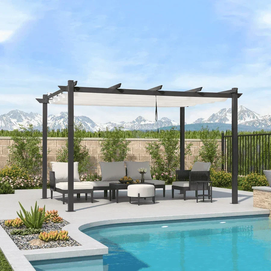 PURPLE LEAF Outdoor Retractable Pergola with Sun Shade Canopy Patio Aluminum Pergola for Garden - Image 69