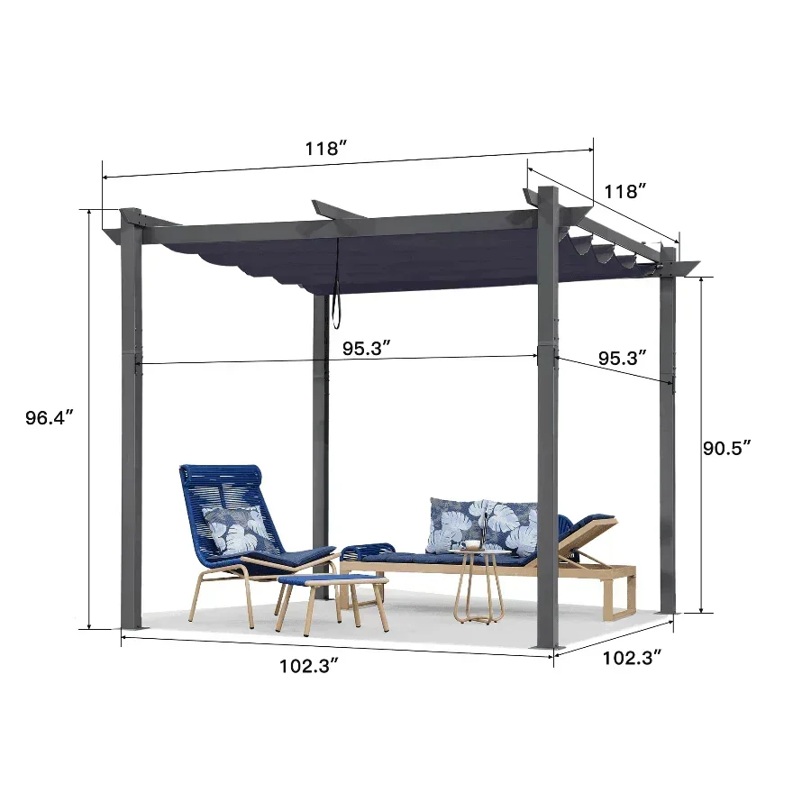 PURPLE LEAF Outdoor Retractable Pergola with Sun Shade Canopy Patio Aluminum Pergola for Garden - Image 72