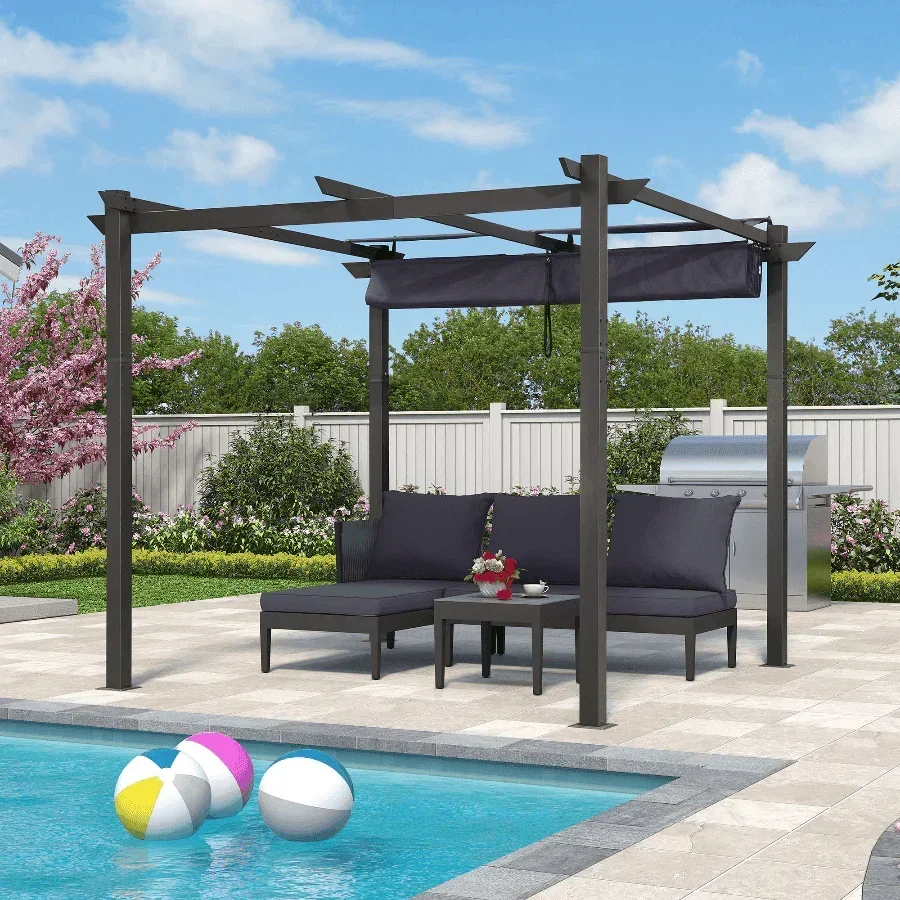 PURPLE LEAF Outdoor Retractable Pergola with Sun Shade Canopy Patio Aluminum Pergola for Garden - Image 76