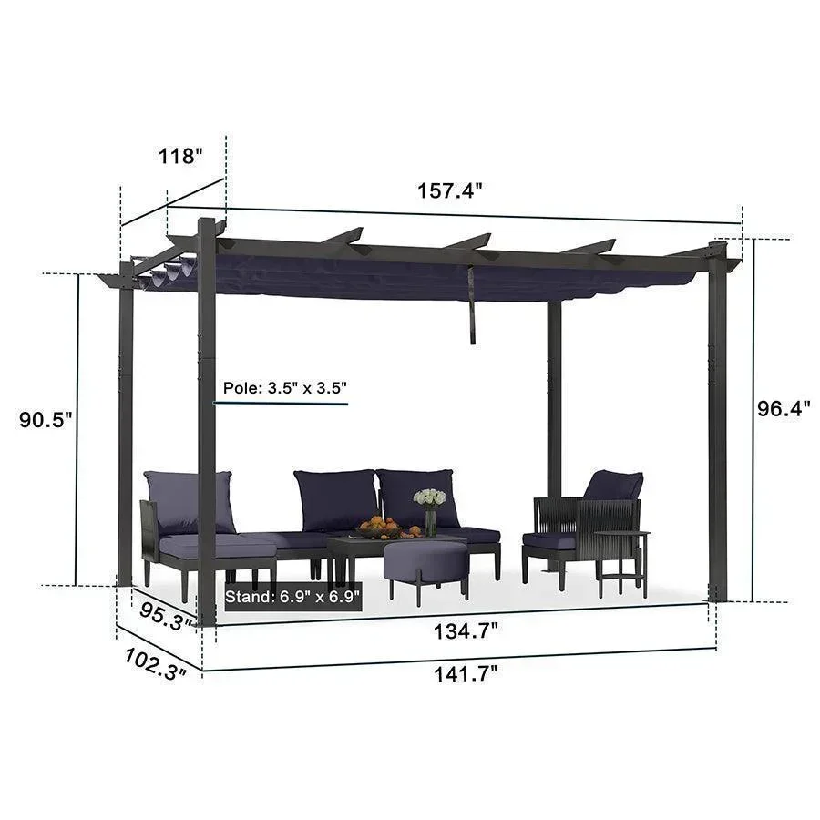 PURPLE LEAF Outdoor Retractable Pergola with Sun Shade Canopy Patio Aluminum Pergola for Garden - Image 95