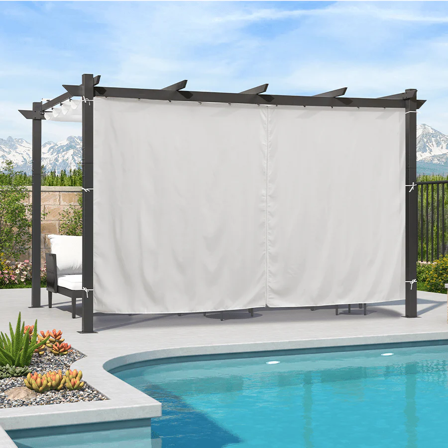 PURPLE LEAF Outdoor Retractable Pergola with Sun Shade Canopy Patio Aluminum Pergola With Curtains - Image 135