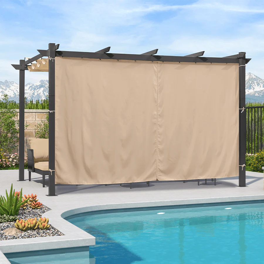 PURPLE LEAF Outdoor Retractable Pergola with Sun Shade Canopy Patio Aluminum Pergola With Curtains - Image 137