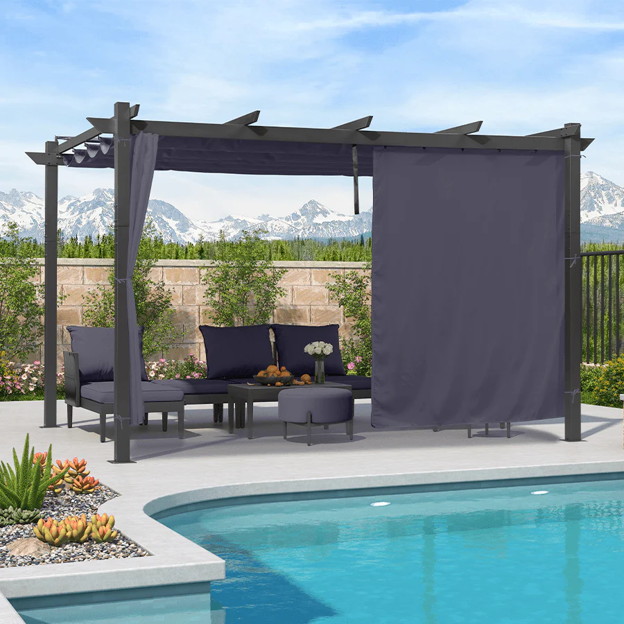 PURPLE LEAF Outdoor Retractable Pergola with Sun Shade Canopy Patio Aluminum Pergola With Curtains - Image 140