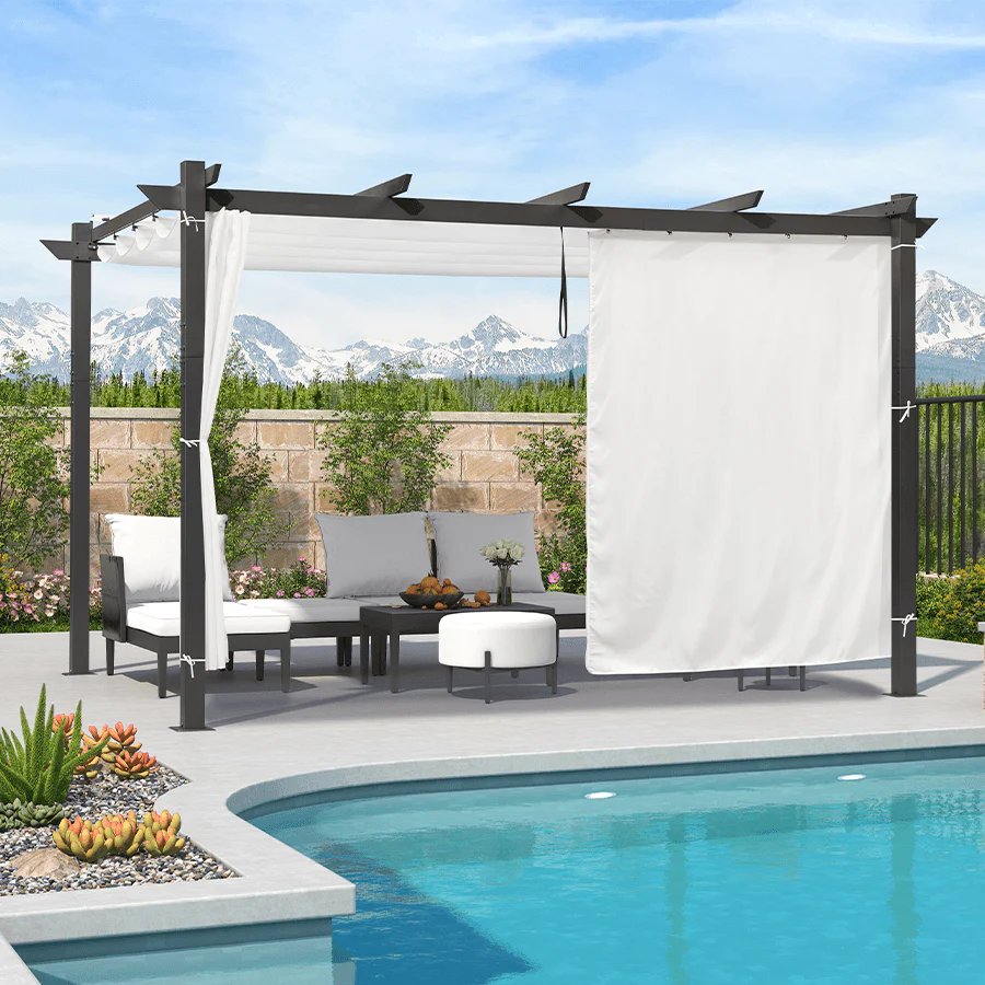 PURPLE LEAF Outdoor Retractable Pergola with Sun Shade Canopy Patio Aluminum Pergola With Curtains - Image 141