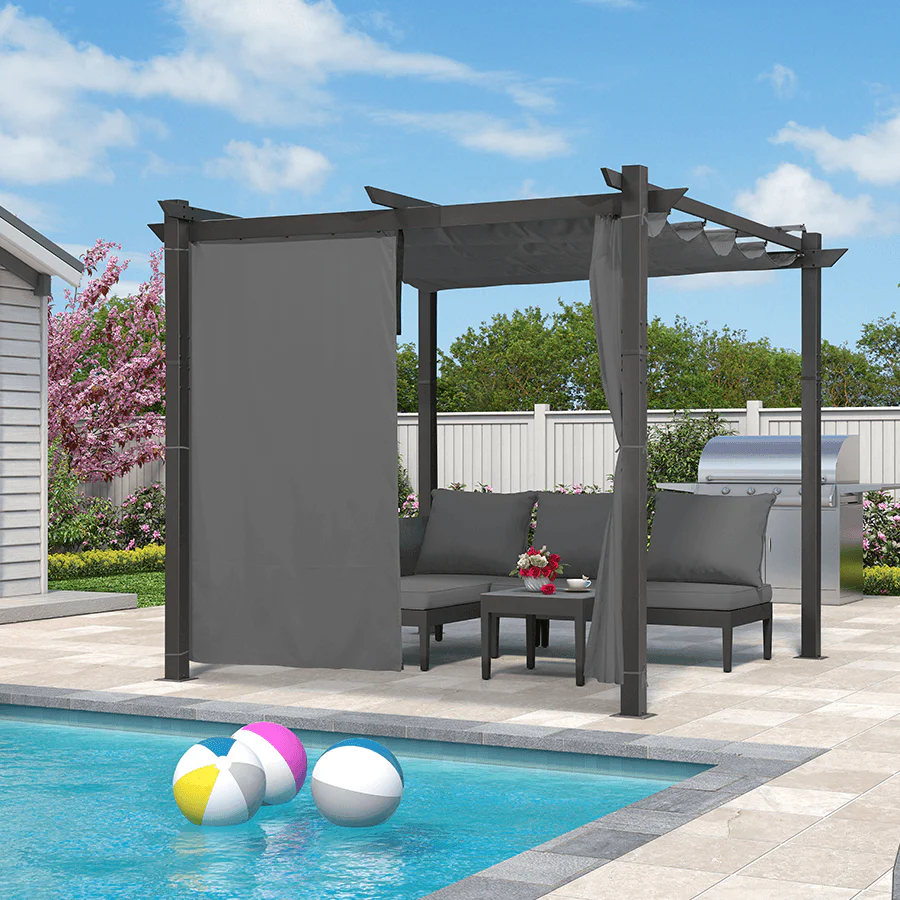 PURPLE LEAF Outdoor Retractable Pergola with Sun Shade Canopy Patio Aluminum Pergola With Curtains - Image 144