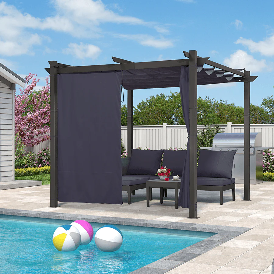 PURPLE LEAF Outdoor Retractable Pergola with Sun Shade Canopy Patio Aluminum Pergola With Curtains - Image 146