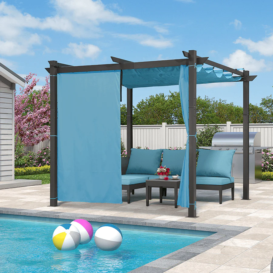 PURPLE LEAF Outdoor Retractable Pergola with Sun Shade Canopy Patio Aluminum Pergola With Curtains - Image 147